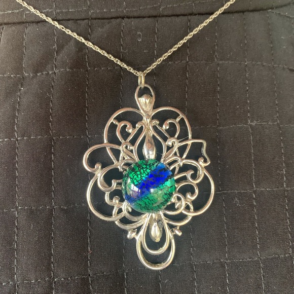 Vintage Jewelry - Vintage Peacock Silver Necklace